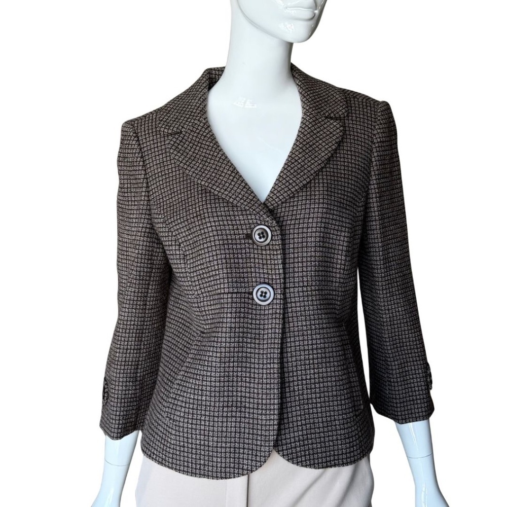 Ann Taylor (Original Ann Taylor) Brown/Cream Wool Blend 2-Button Jacket Size 8 - Picture 8 of 10